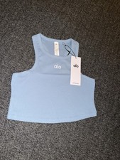ALO Yoga Cropped Women's Black Ribbed Cotton Logo Tank Top - Small