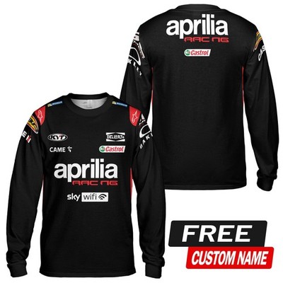 Custom Name Men's Aprilia Racing Logo Black Performance Long Sleeve Shirt S-5XL