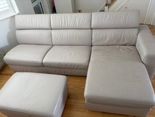 DFS White Leather Corner Sofa Bed With Storage & Footstool ~ Memory Foam Mattres