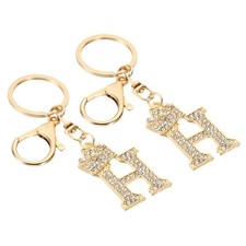 Initial Letter Keychain, 2 Pcs Letter H Crown Design Charm, Gold Tone