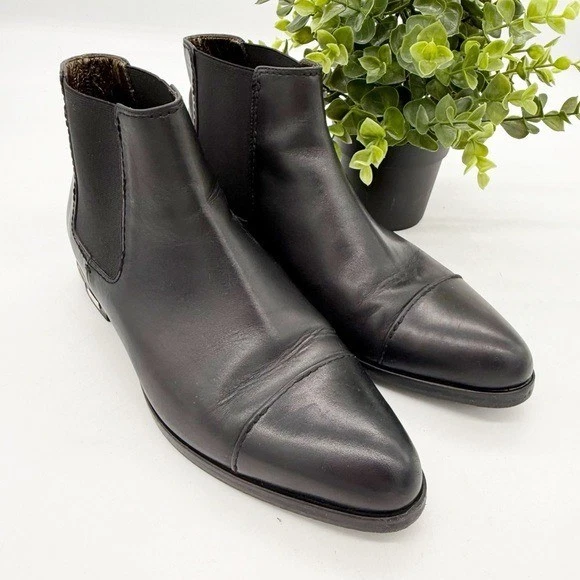 Bota Chelsea Lanvin Italia Cuero Negro Talla 7 Minimalista Detalle Metal Elegante Foto 3 de 4