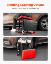 VEVOR Rolling Mechanic Stool, 300 lbs Capacity with Tool Tray, Black  Red