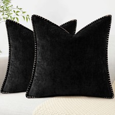 decorUhome Chenille Soft Throw Pillow Covers 18x18 18 x 18 Pack of 2 , Black