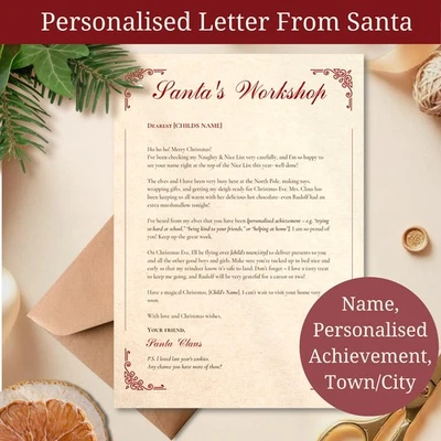 THE PREZZIE PLACE Personalised Letter from Santa Claus with Envelope- Christmas Eve Day Keepsake
