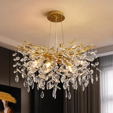 New Tree Branch Shaped K9 Crystal Chandelier Gold 8-Light 23.6" Diameter GLAMOUR