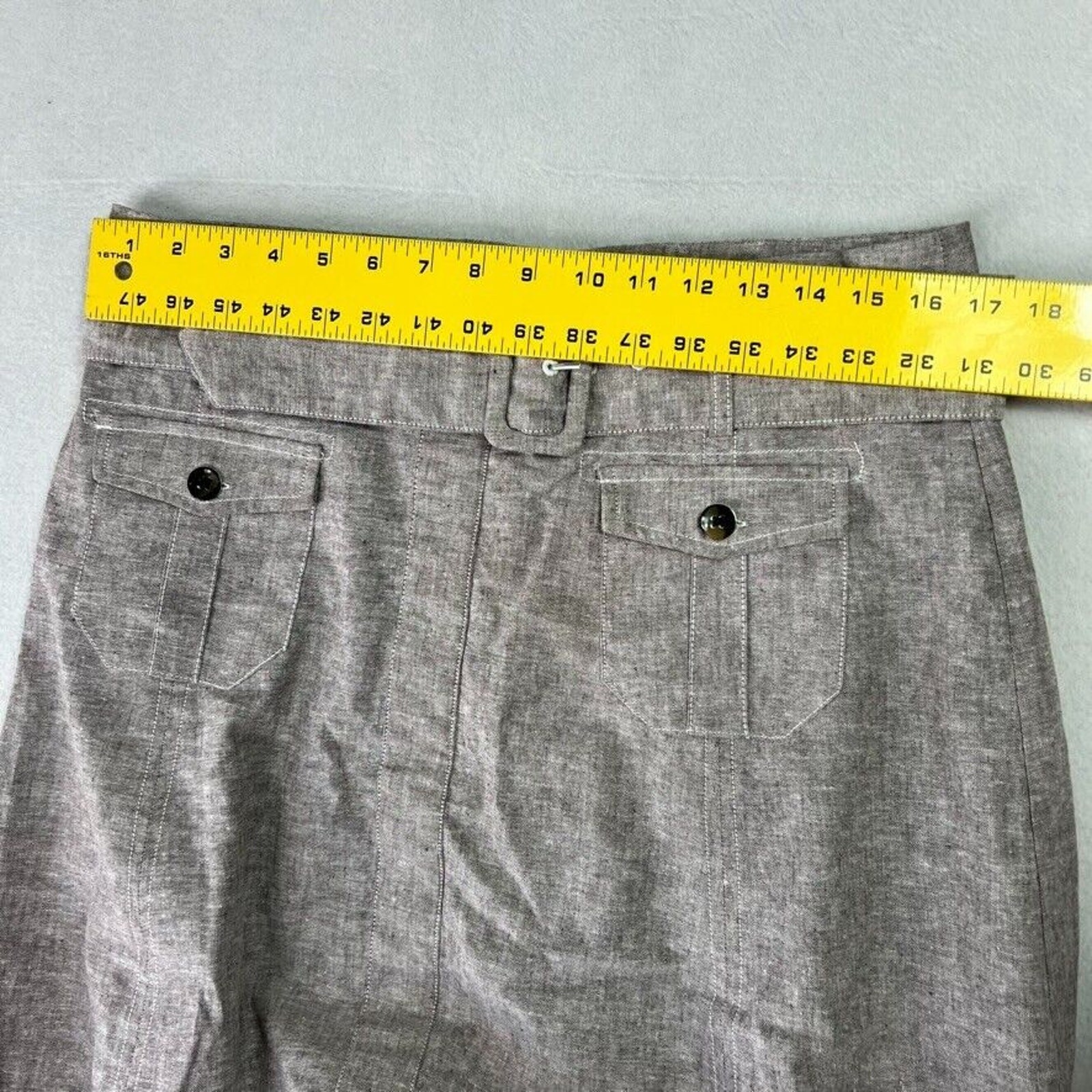 7th Avenue Design Studio Skirt 12 Linen Blend Belted A-line Lined Pockets