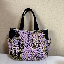Wisteria flower handmade tote bag tulip style black