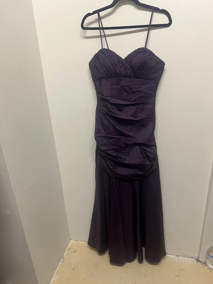 Bill Levkoff Eggplant Plum Maxi Dress Ruched Long Formal Sleeveless Gown Size 6 - Image 3 of 4