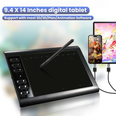 Professional Graphic Drawing Tablet for Beginners, Battery-free Pen, 12 Shortkey