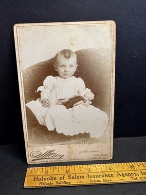 Cabinet Card Photo, Child with Doll, Lynn MA, Lizzie Write, Mrs. Peter Pero