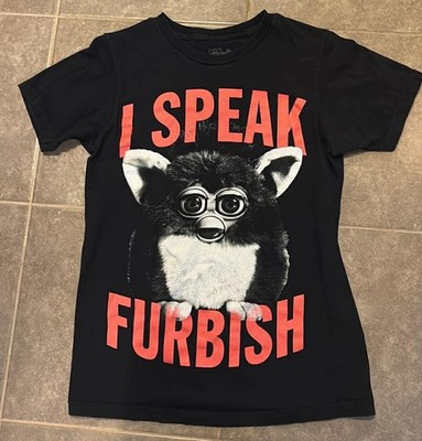Furby Black I Speak Furbish T Shirt  neck Size Small Unisex