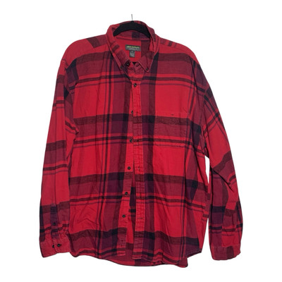 John Bartlett Consensus Flannel Shirt Mens 2XL Red Black Plaid Casual