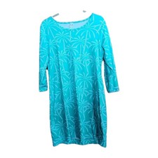 Lulu B Sheath Dress M Aqua Palm Tree Tropical UPF50 Coastal Resortwear Travel