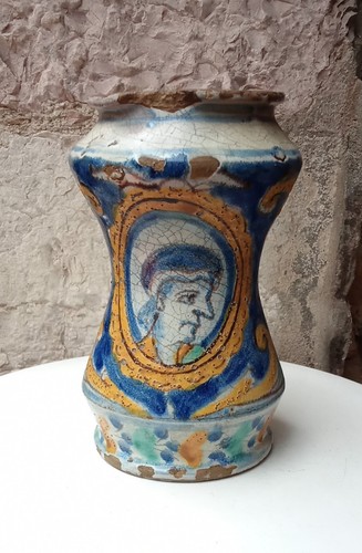 Antico Albarello Maiolica Ceramica Caltagirone Sicilia Secolo XVIII° RARA SIGLA,