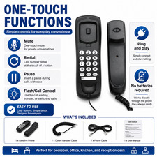 Black Wired Telephone Landline Desk Phone Home Office Wall Mount Corded Model