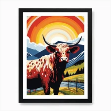 Highland Cow Cartoon Pop Art 1 Art  Framed Wall Art Poster Canvas Print Picture