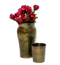 Vintage Hammered Antiqued Brass Metal Vases Pots Set 2