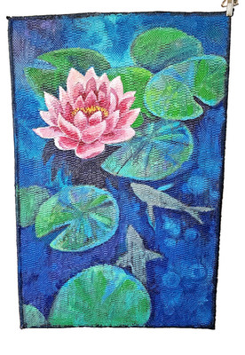 Original Hand-Painted Rug   ''Water Lily & Koi'' by Ilona Yalysheva