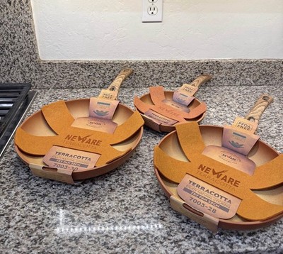 Newware Terracotta Nonstick 3-Piece Frying Pan Set, Gas/Electric, 700°F