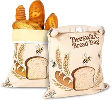 Nedsewor 2 Pack Reusable Beeswax Bread Bags for Sourdough, X-Large, White-Bee