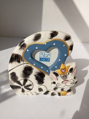 Blue Sky Kitty Cat Picture Frame Black And White Striped Kitty Cat With Crown  