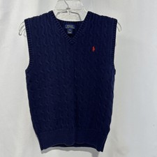 Polo Ralph Lauren Cable Knit Fishermam Sweater Vest Navy Blue Youth L 14-16 