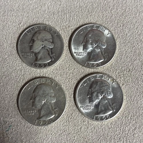 1953-S & 1955 Uncirculated, 1952-S, 1954-S, Set of 4 Washington Silver Quarters