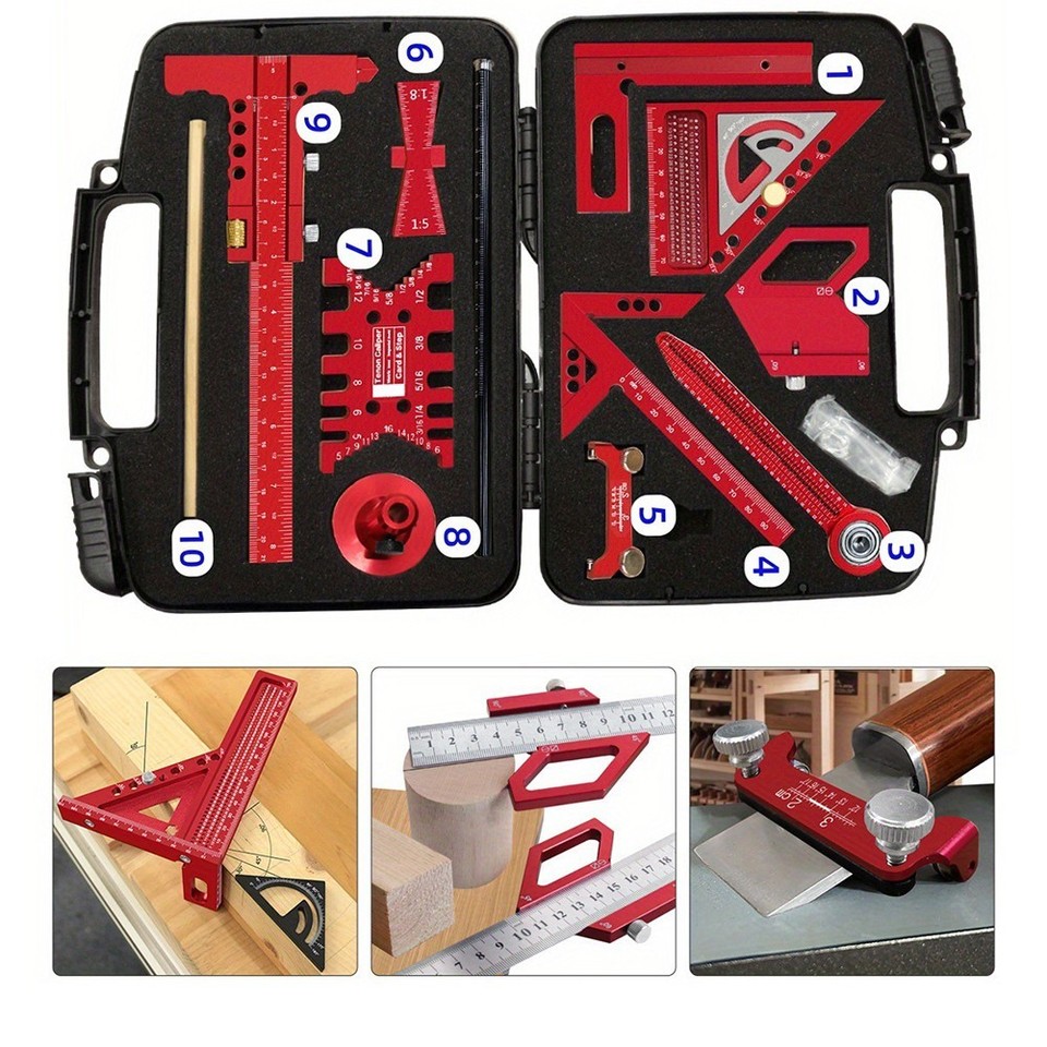 Woodworking Measuring Kit 10pc CNC Machined Tools Including Angle ...