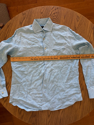 Fantastic Corneliani Linen 16 Aqua Blue Shirt made in Italy 