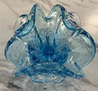 Vintage Murano Italy Art Bullicante Glass Ashtray Aqua Blue 7.5”