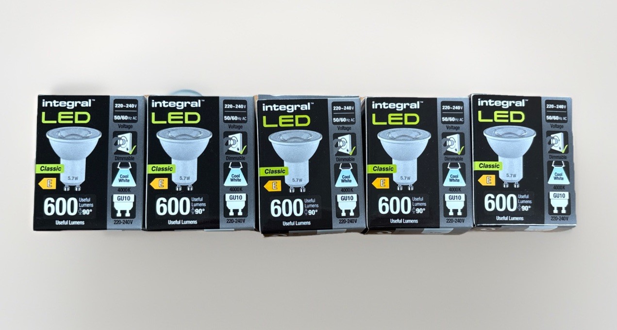 5 x Integral GU10  LED Bulbs ILGU10DE118  5.7W 4000k Cool White Dimmable