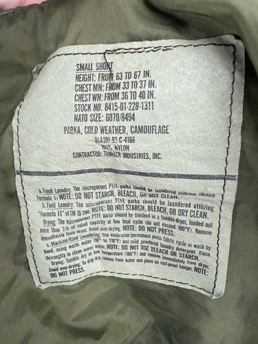 US Army ECWCS Parka Jacket Mens Small Woodland Camo Cold Weather Hooded Military - Picture 8 of 9