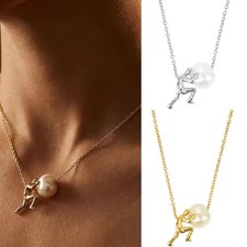 Sisyphus Necklace for Women Men Pushing Stone Pearl Pendant Greek Protector God