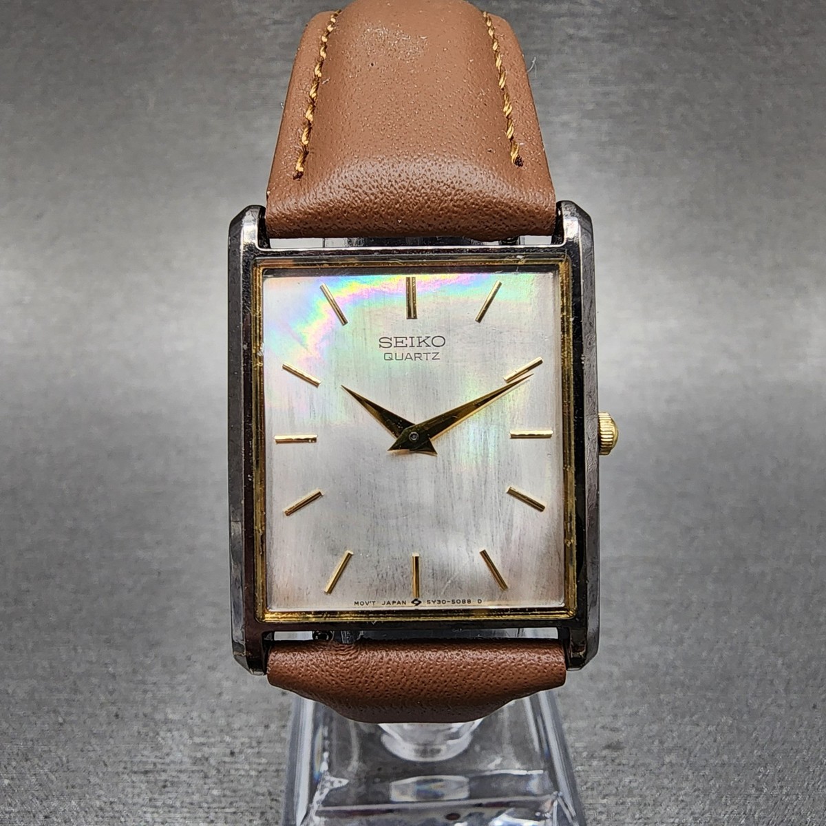 Seiko Tank Watch Men 25mm MOP Dial Black Tone Rectangle 5y30-5399