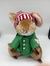 Vintage Dakin Christmas Mouse Striped Hat Green Coat Plush Priscilla Hillman