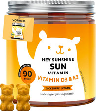Vitamin D3 K2 Hey Sunshine – Gummies Mit Vitamin D3 (25 Μg / 1000 I.E.), K2 – Zu