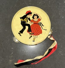 Vintage Tin Litho Tambourine Noisemaker Toy Children Dancing Kirchhof 1950s