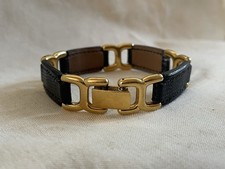 Hermès Ancien Bracelet Doré et Cuir Noir - Paris Made In France