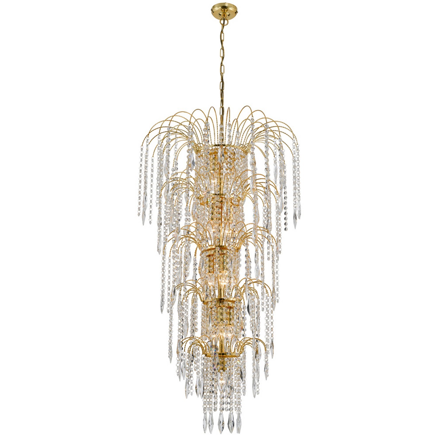 13 Lights Tier Chandelier Light with Gold Finish Arms and Crystal Buttons Drops