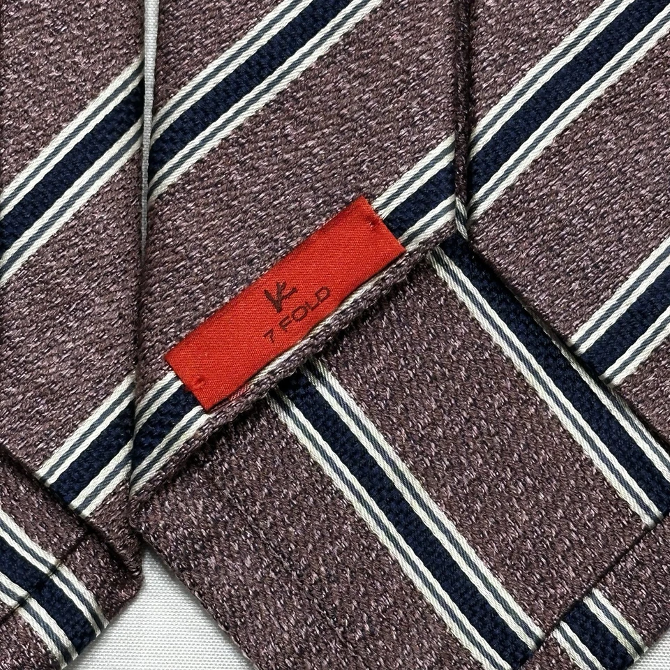 Corbata diagonal a rayas ISAIA Napoli 100 % seda 7 siete pliegues hecha a mano Italia Foto 4 de 4
