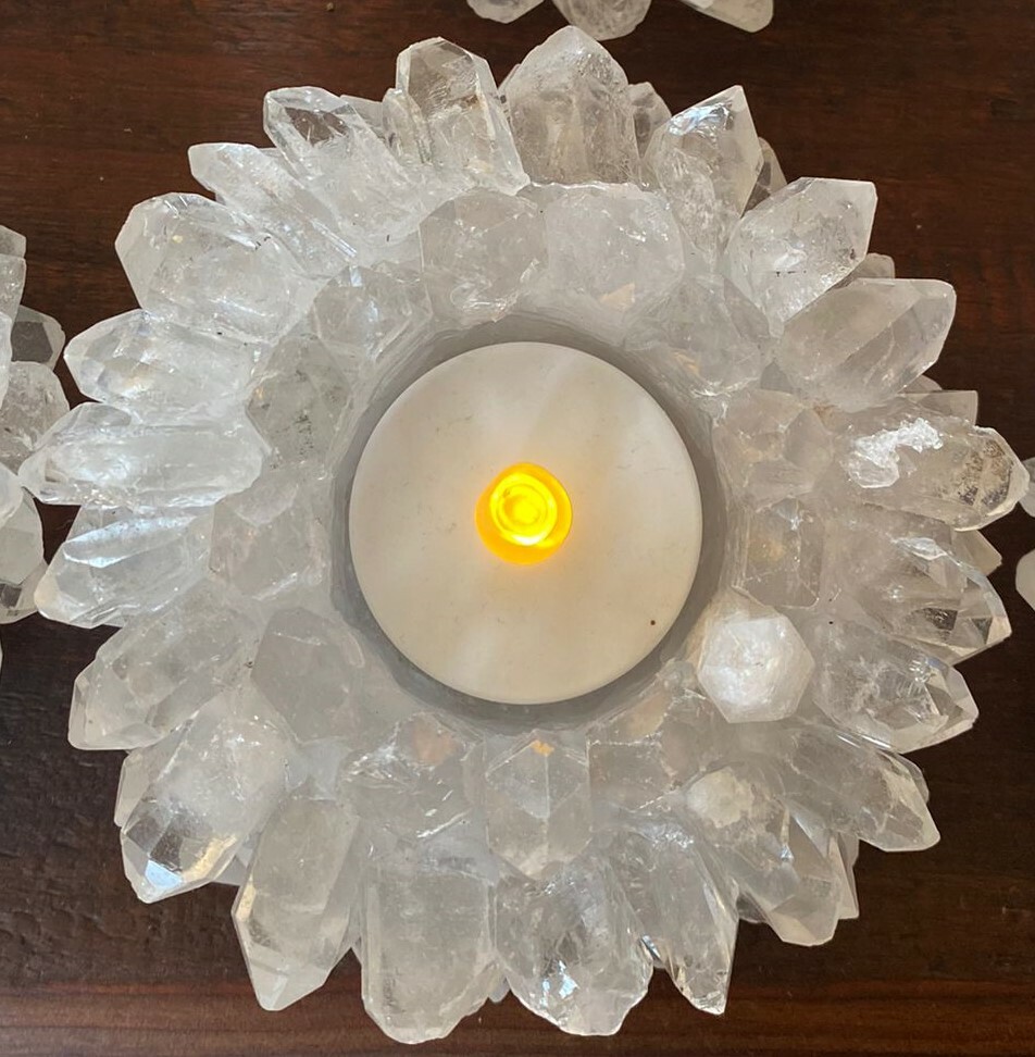 Clear Crystal White Quartz Cluster Point Flower Petal Gemstone Druzy Candle