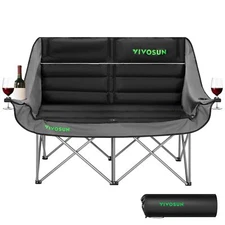 VIVOSUN 500lbs Folding Double Camping Chair,2 Person Oversized w/ Cup Holders