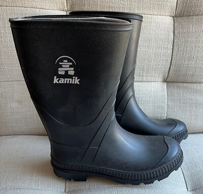 Kamik Rain Boots ~ Size 4 Black ~ Boys/Girls/Kids Rubber Galoshes ~Youth Outdoor