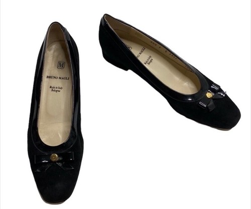 Bruno Magli Jenny Black Suede Low Heeled Bow Pumps Siez 9 AAA