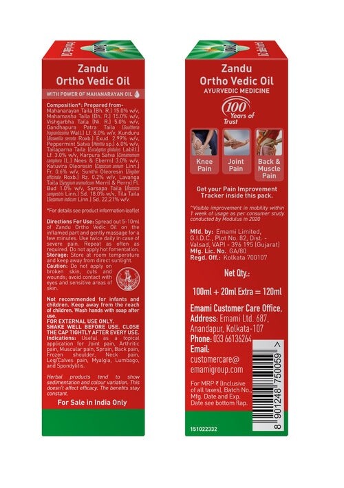 Huile Ayurvédique Zandu Ortho Vedic Pour Douleurs Articulaires - 120 Ml