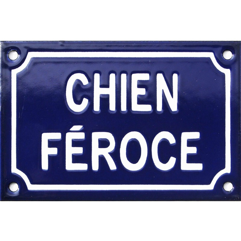 Plaque de rue émaillée en relief 10x15cm faite main au pochoir CHIEN FE