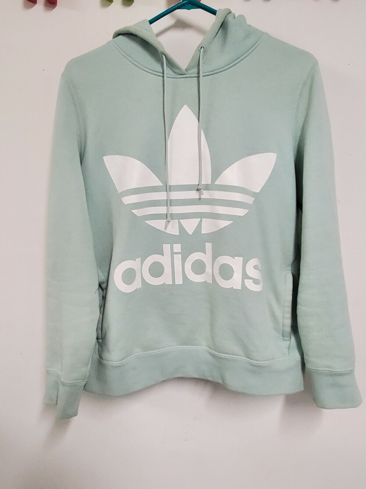 Adidas Originals Big Logo Hoodie Girls Small Youth Kids Mint Green  Sweatshirt