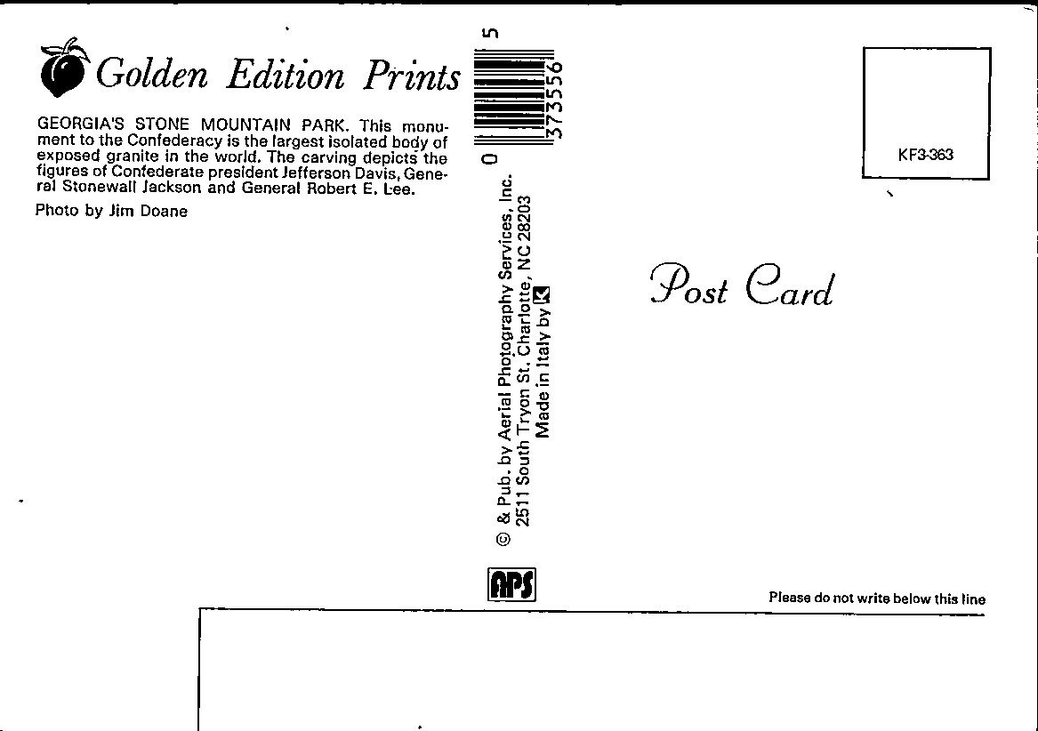 Postcard Vintage Continental Confederacy Monument Georgia's Stone Mountain Park