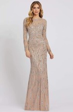 MAC DUGGAL Size 10 Damask Sequin Long-Sleeve Column Gown $598