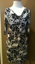 Donna Ricco 8P Black & Ivory Office Core Print Jersey Dress W 3/4 Sleeves